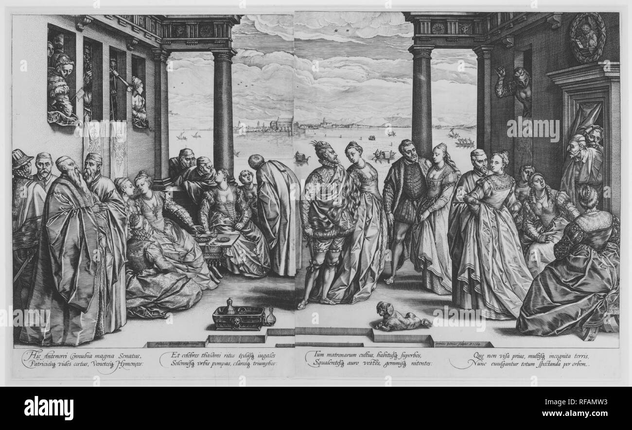 The Venetian Wedding. Artist: Hendrick Goltzius (Netherlandish, Mühlbracht 1558-1617 Haarlem). Dimensions: 17 1/8 x 28 9/16 in.  (43.5 x 72.6 cm). Date: 1584. Museum: Metropolitan Museum of Art, New York, USA. Stock Photo