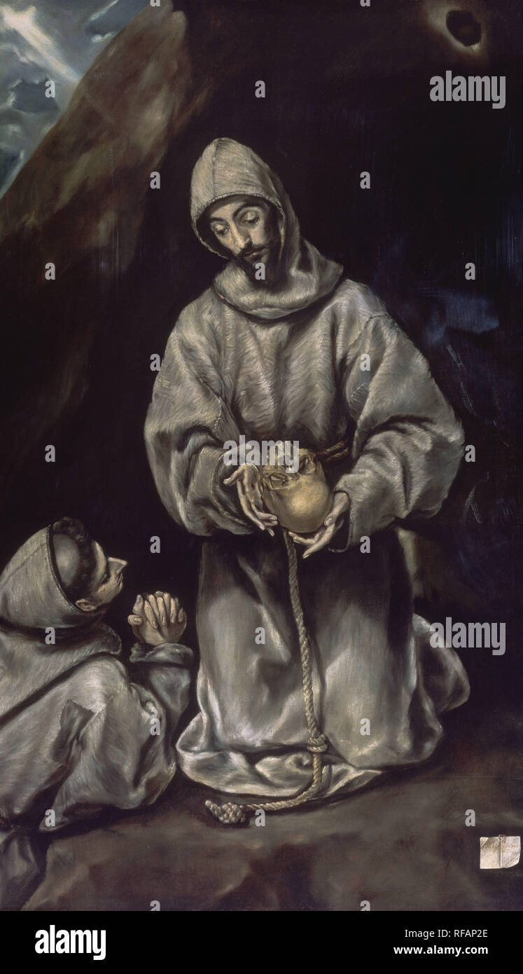 Francis of Assisi in Meditation - 1600/14 - oil on canvas - 160x103 cm - Spanish Mannerism - NP 819. Author: GRECO, EL. Location: GALERIA NACIONAL. OTTAWA. CANADA. Stock Photo
