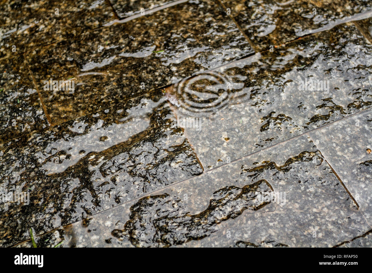 Miracema granite pavement wet by the rain. Florianopolis, Santa Catarina, Brazil. Stock Photo