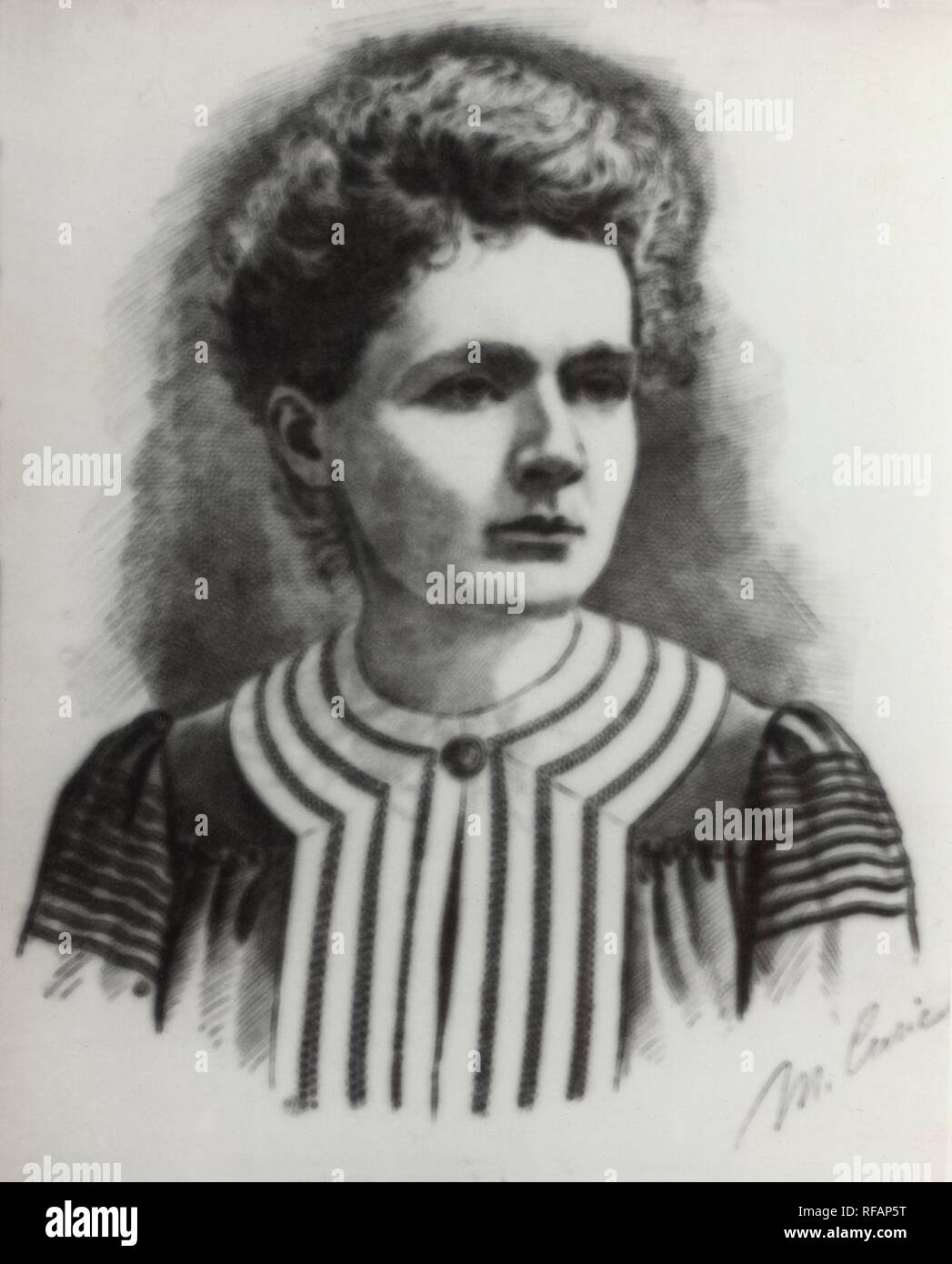 Marie Curie, conocida también como Maria Sklodowska-Curie (1867–1934) fue una química y física polaca, posteriormente nacionalizada francesa. Pionera en el campo de la radiactividad, fue la primera persona en recibir dos premios Nobel y la primera mujer en ser profesora en la Universidad de París. Stock Photo