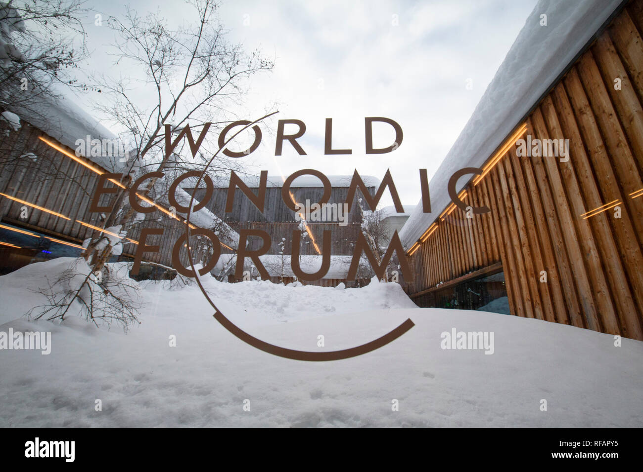 Beijing, China. 21st Jan, 2019. Photo taken on Jan. 21, 2019 shows the logo of the World Economic Forum (WEF) in Davos, Switzerland. Credit: Xu Jinquan/Xinhua/Alamy Live News Stock Photo