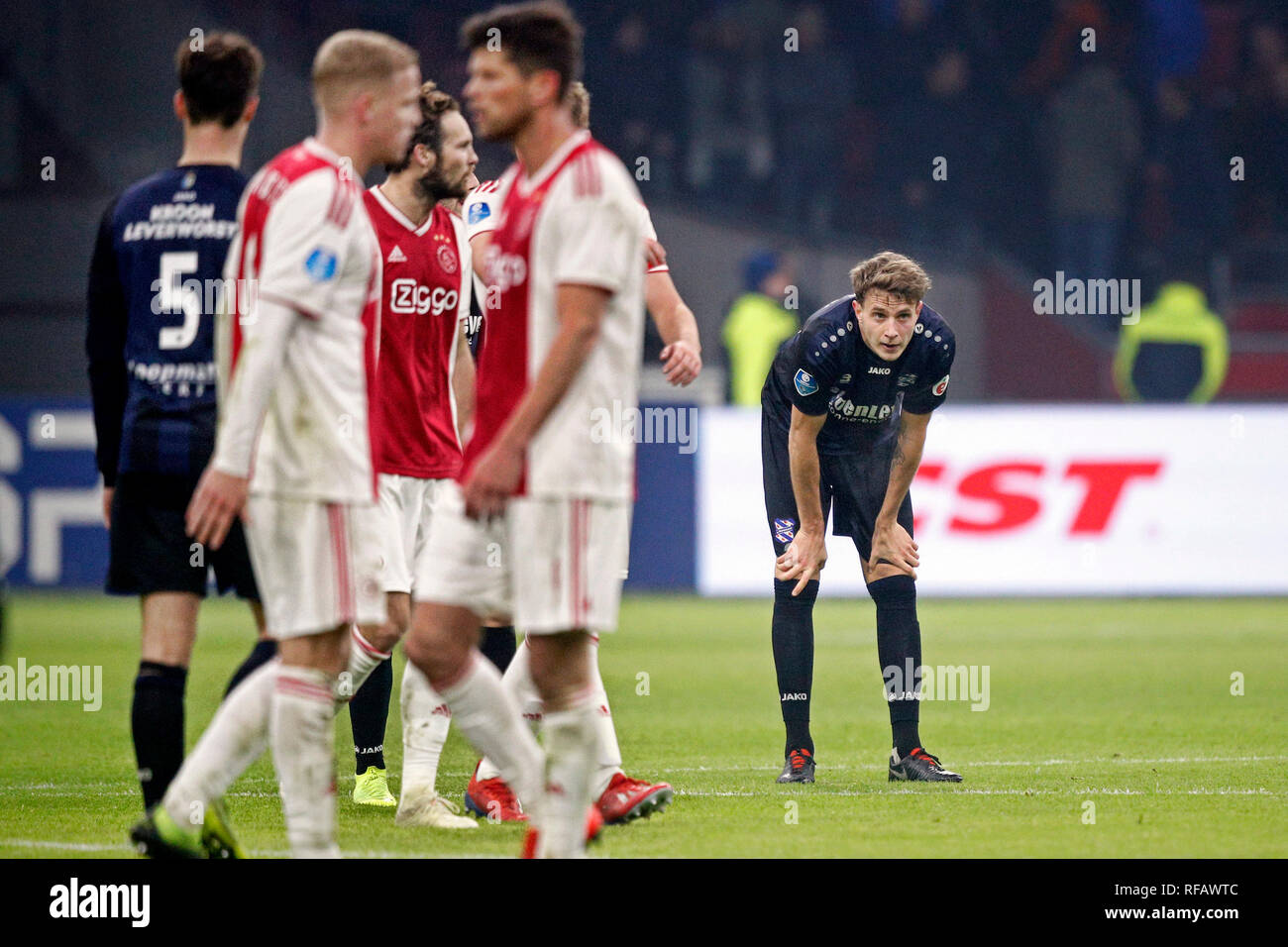 AMSTERDAM, Ajax - SC Heerenveen, football, KNVB Beker, National Cup game,  season 2018-2019, 24-01-2019, Johan Cruijff Arena, Heerenveen player Daniel  Hoegh (R) dejected after the game Ajax - Heerenveen (KNVB Cup) (3-1 Stock  Photo - Alamy