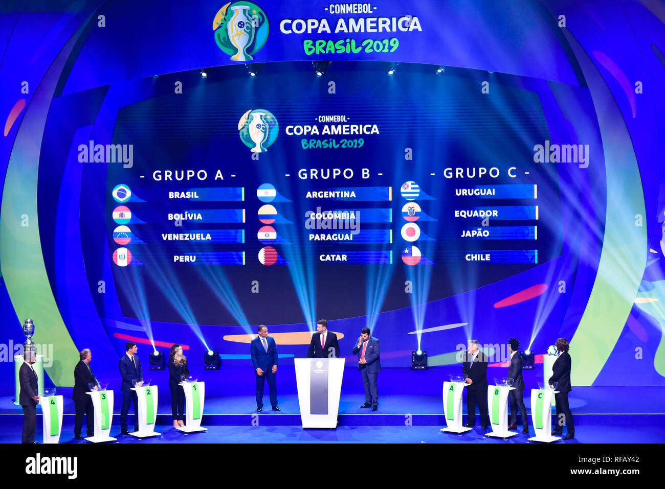Rio de Janeiro, Brazil. 24th January, 2019. RJ - Rio de Janeiro -  01/24/2019 - Copa America 2019, Groups' Draw - Groups defined in the 2019  America's Cup draw held in the