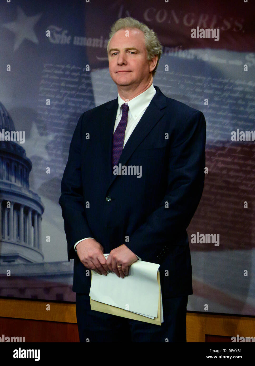 United States Senator Chris Van Hollen Democrat Of Maryland Listens During A Press Conference With Us Senator Lisa Murkowski Republican Of Alaska And United States Senator Ben Cardin Democrat Of Maryland In