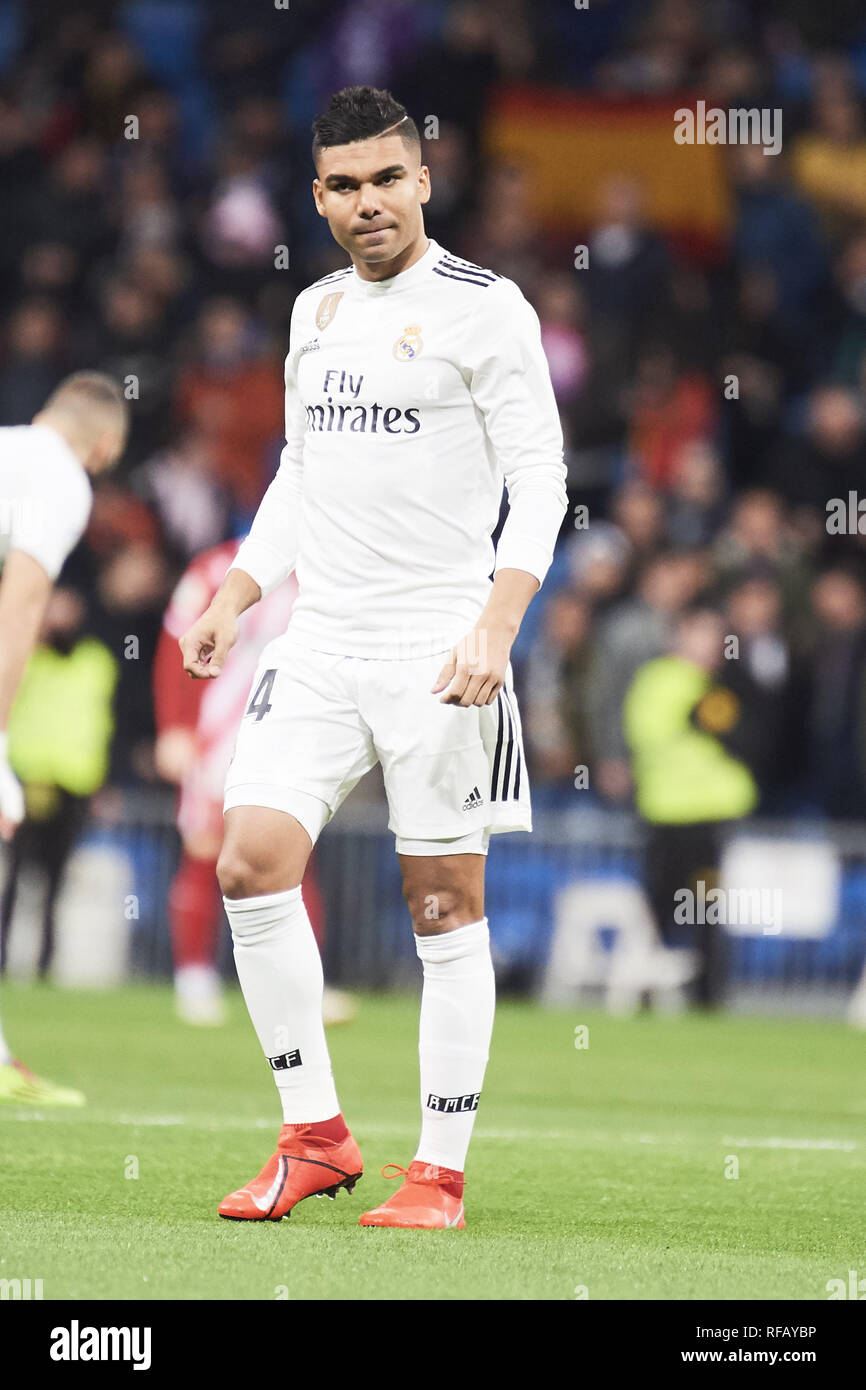 Madrid Spain 24th Jan 2019 Casemiro Midfielder Real Madrid In Action During Copa Del Rey Quarter Final Match Between Real Madrid And Girona Fc At Santiago Bernabeu Stadium On January 24 2019