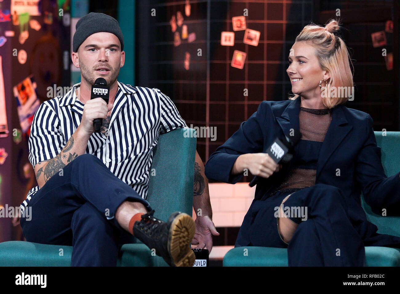 New York, USA. 24 Jan, 2019. Caleb Nott, Georgia Nott at The Thursday, Jan 24, 2019 BUILD Series Inside Candids of the band Broods discussing the new album 'Concious' at BUILD Studio in New York, USA. Credit: Steve Mack/S.D. Mack Pictures/Alamy Live News Stock Photo