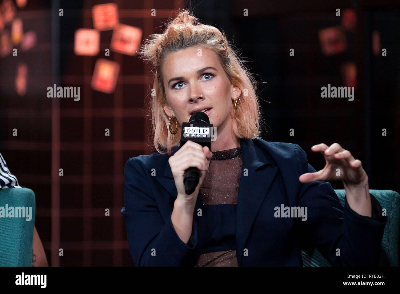 New York, USA. 24 Jan, 2019. Georgia Nott at The Thursday, Jan 24, 2019 BUILD Series Inside Candids of the band Broods discussing the new album 'Concious' at BUILD Studio in New York, USA. Credit: Steve Mack/S.D. Mack Pictures/Alamy Live News Stock Photo