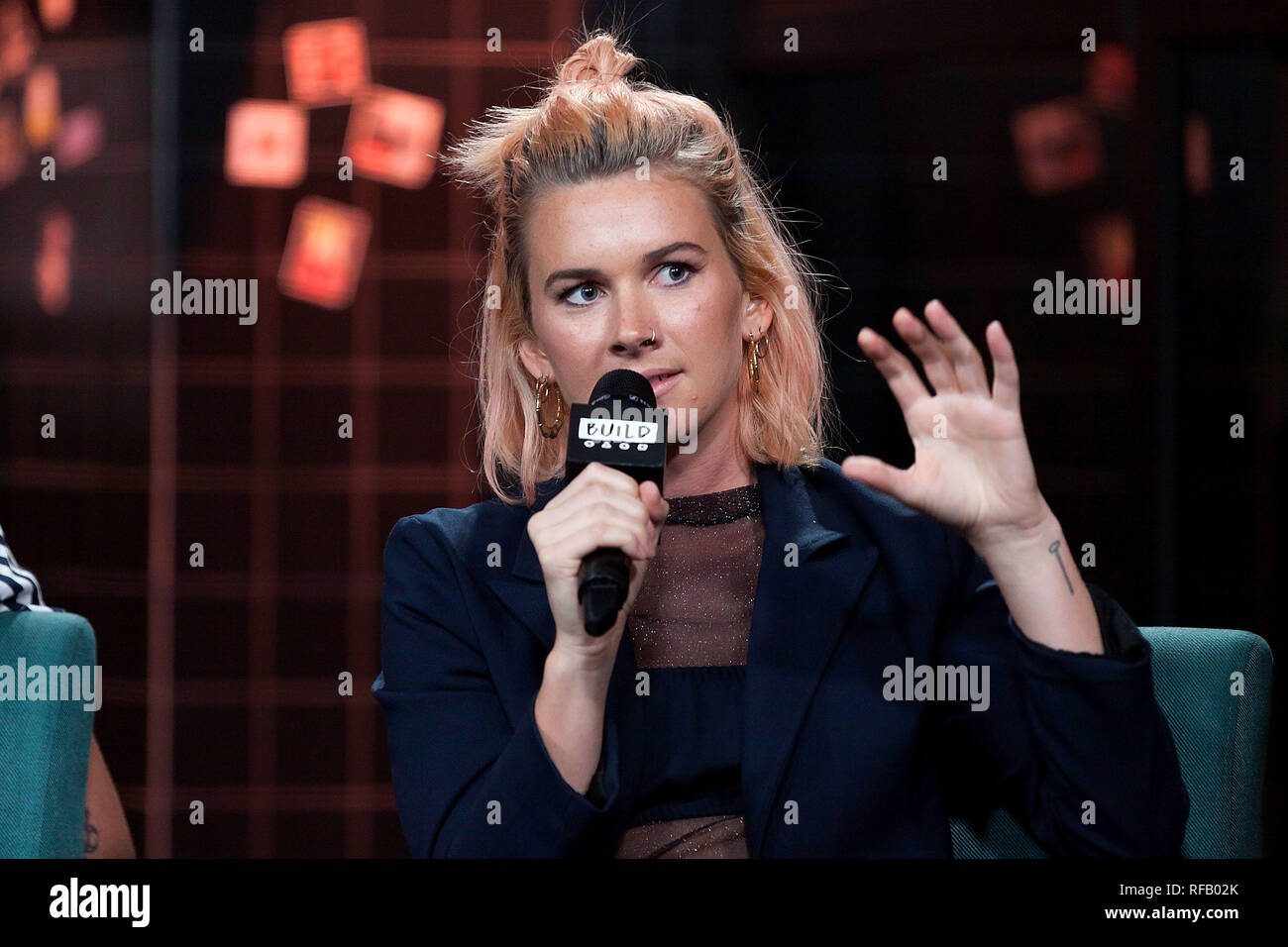 New York, USA. 24 Jan, 2019. Georgia Nott at The Thursday, Jan 24, 2019 BUILD Series Inside Candids of the band Broods discussing the new album 'Concious' at BUILD Studio in New York, USA. Credit: Steve Mack/S.D. Mack Pictures/Alamy Live News Stock Photo