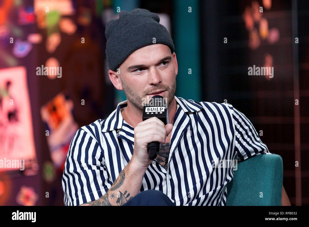 New York, USA. 24 Jan, 2019. Caleb Nott at The Thursday, Jan 24, 2019 BUILD Series Inside Candids of the band Broods discussing the new album 'Concious' at BUILD Studio in New York, USA. Credit: Steve Mack/S.D. Mack Pictures/Alamy Live News Stock Photo