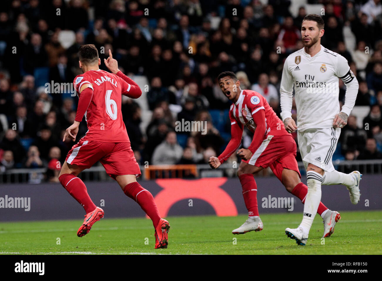 Girona FC's Alex Granell (L) and Antony Lozano (R) celebrate goal ...