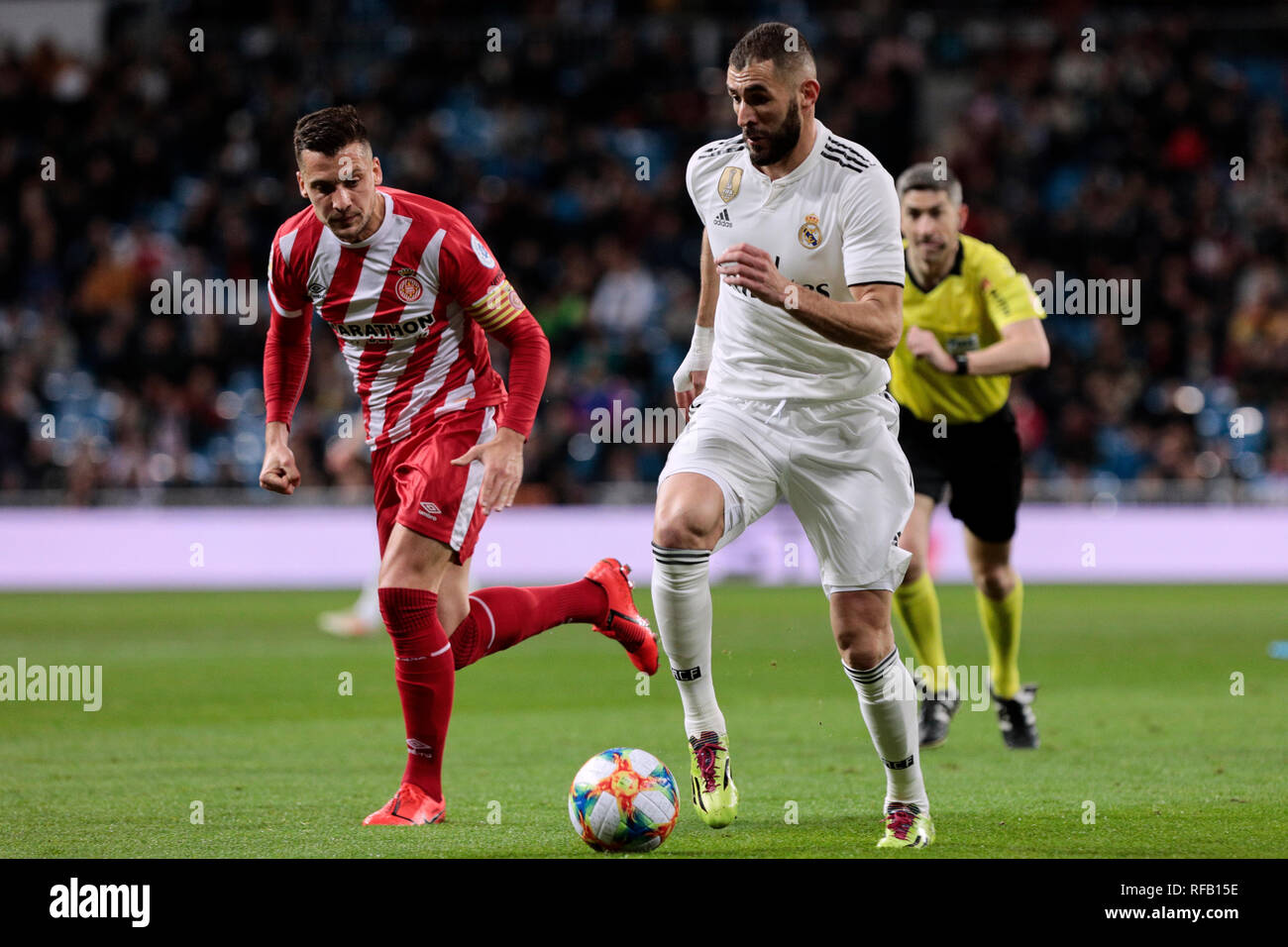 Real Madrid's Karim Benzema during Copa del Rey match between Real Madrid and Girona FC at Santiago Bernabeu. (Final score: Real Madrid 4 - Girona FC 2) Stock Photo