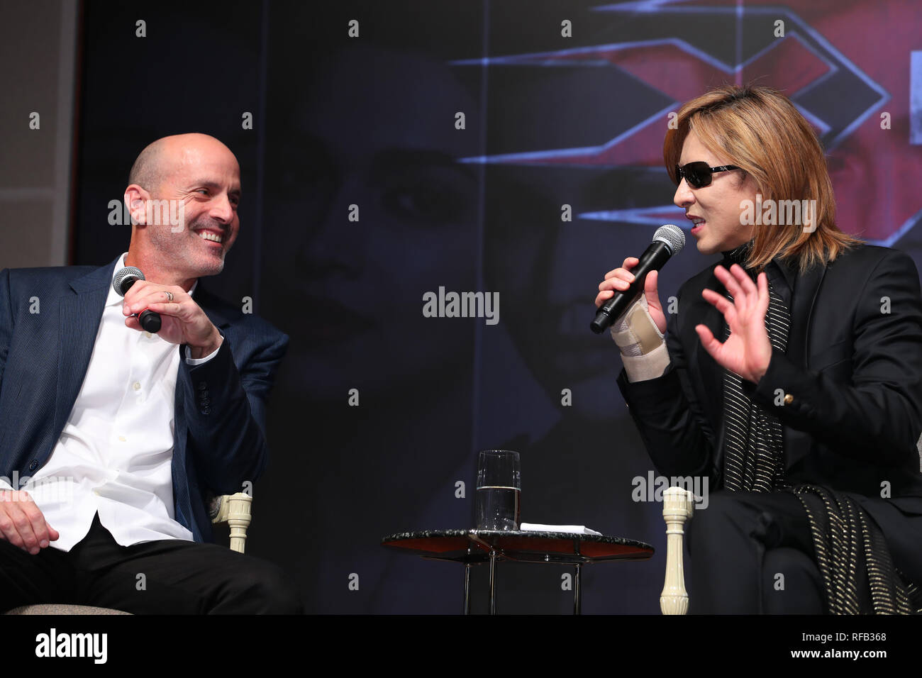 Tokyo, Japan. 25th January, 2019. Yoshiki and movie director D.J. Caruso  attend the press conference for Hollywood movie “xXx 4