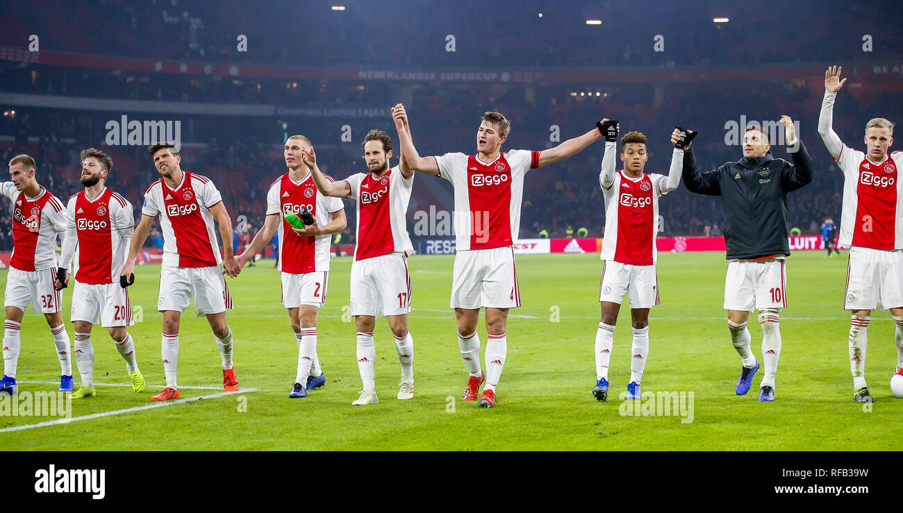 AMSTERDAM, Ajax - SC Heerenveen, football, KNVB Beker, National Cup game, season 2018-2019, 24-01-2019, Johan Cruijff Arena, Ajax players celebrating the victory after the match Ajax - Heerenveen Stock Photo - Alamy