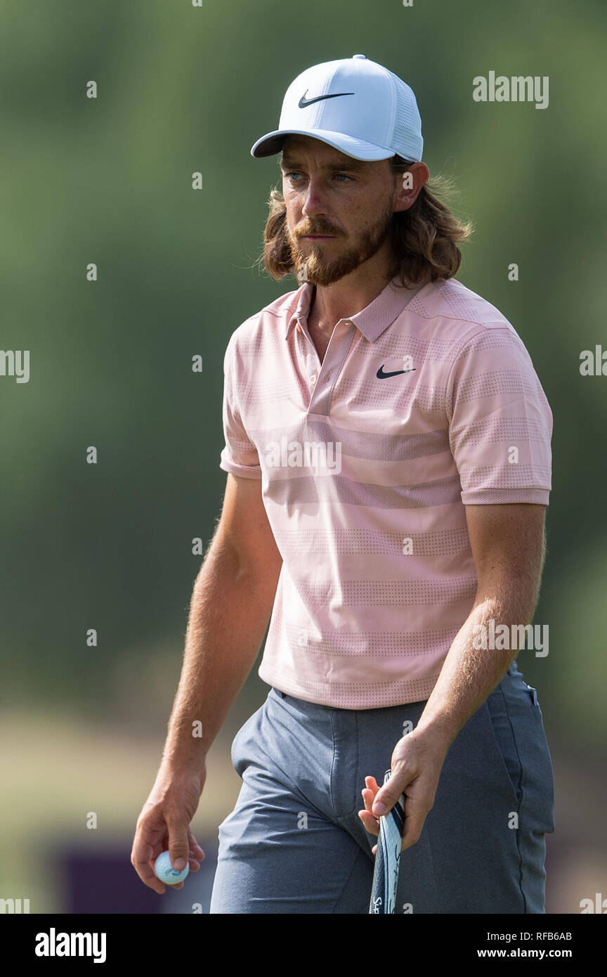 Dubai UAE. 25th Jan 2019. Tommy Fleetwood of England in round 2 during the Omega Dubai Desert Classic 2019 at the Emirates Golf Club Dubai UAE on 24 January 2019. Photo by