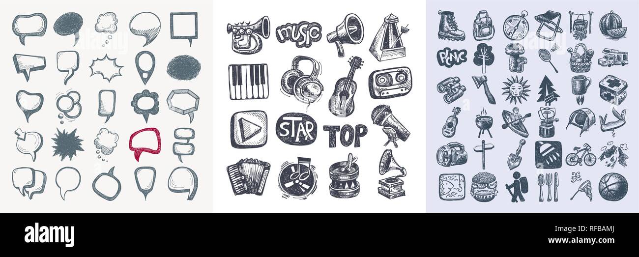 sketch doodle icon collection Stock Vector