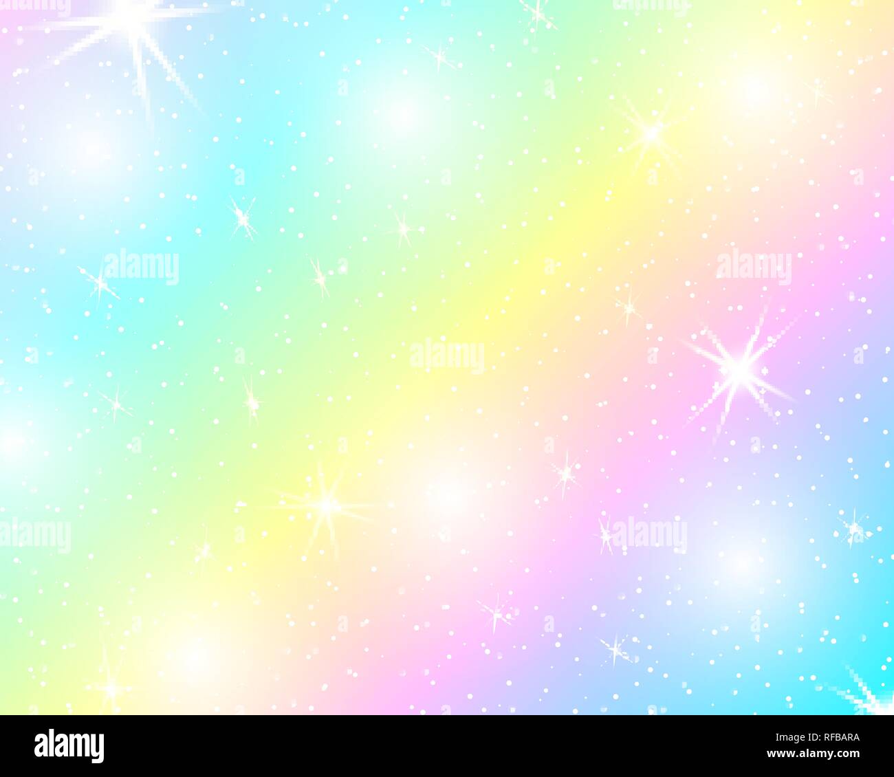 Unicorn rainbow background. Holographic sky in pastel color. Bright