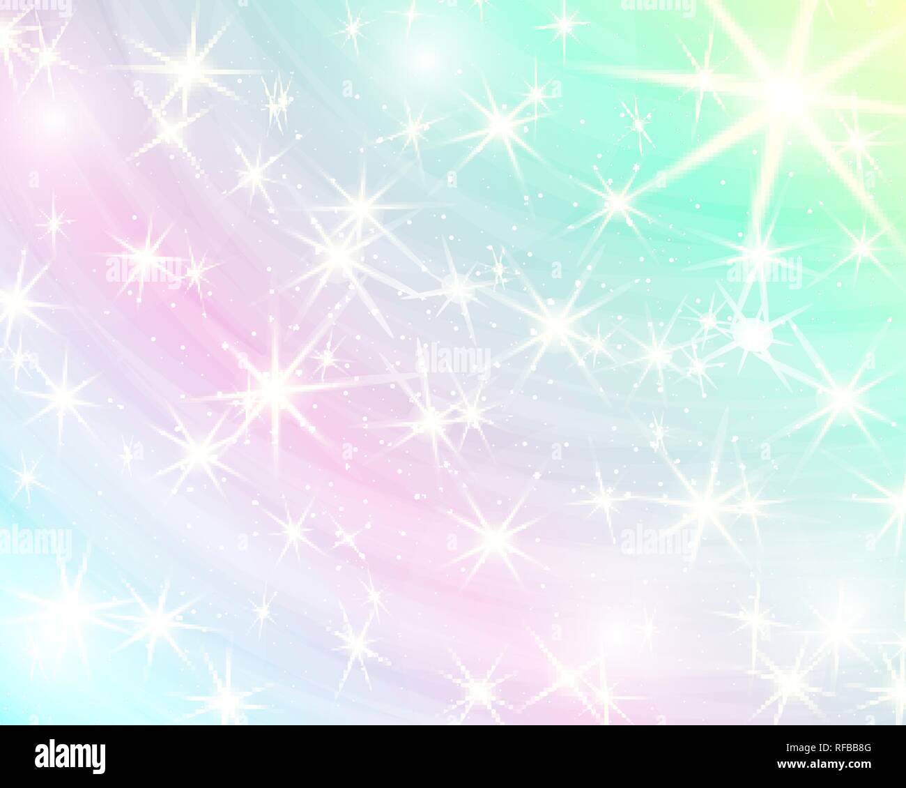 Unicorn rainbow background. Holographic sky in pastel color. Bright