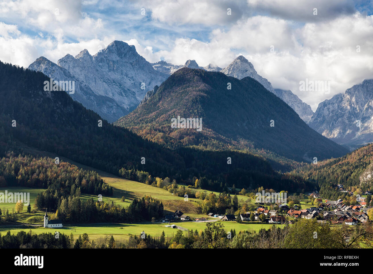 Dovje and the Julian Alps, Slovenia Stock Photo