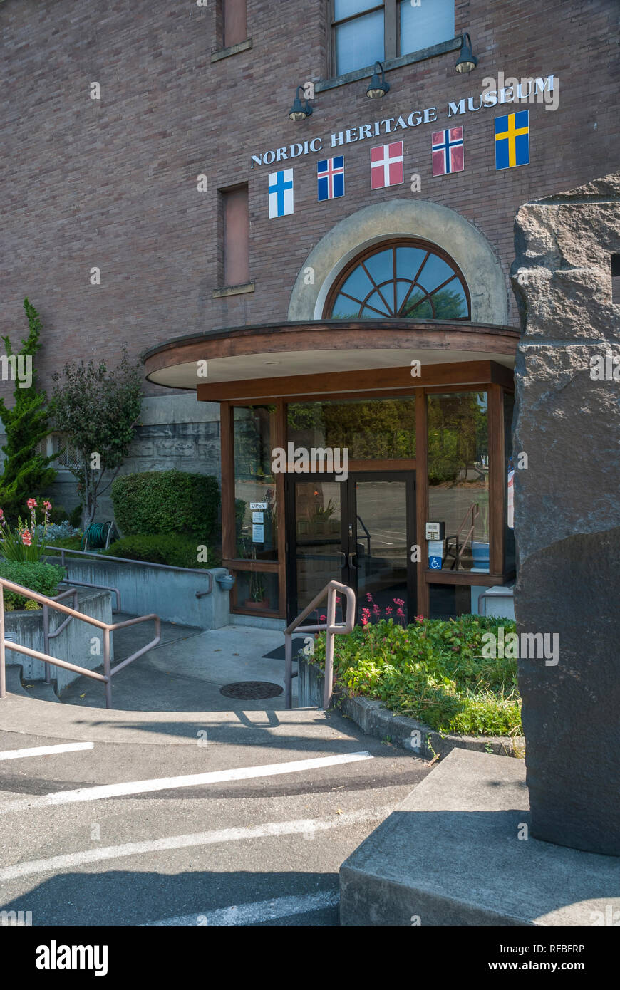An entrance to the Nordic Heritage Museum in Ballard, Washington Stock