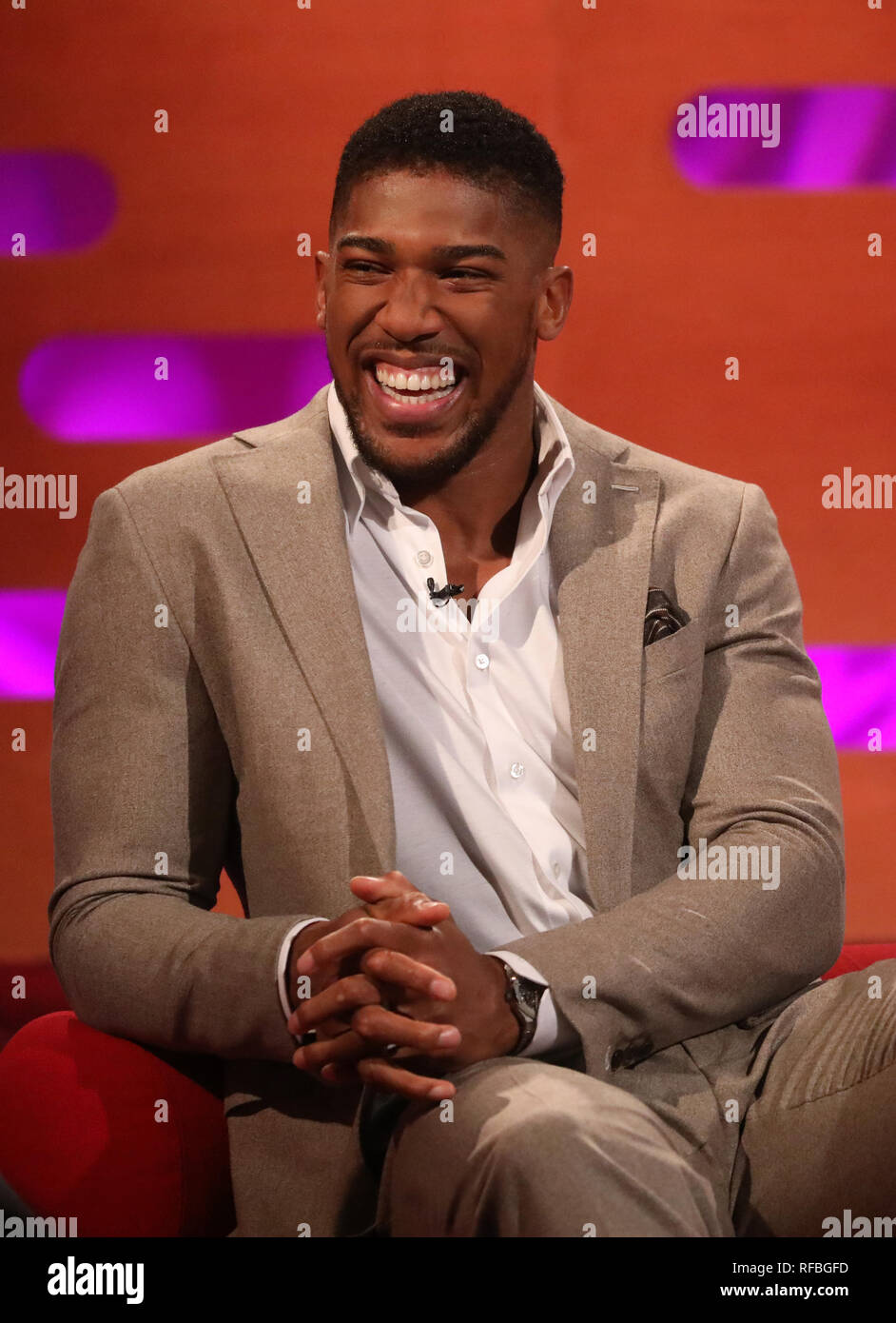 Anthony Joshua During The Filming Of The Graham Norton Show At Bbc Studioworks 6 Television Centre Wood Lane London To Be Aired On Bbc One On Friday Evening Stock Photo Alamy