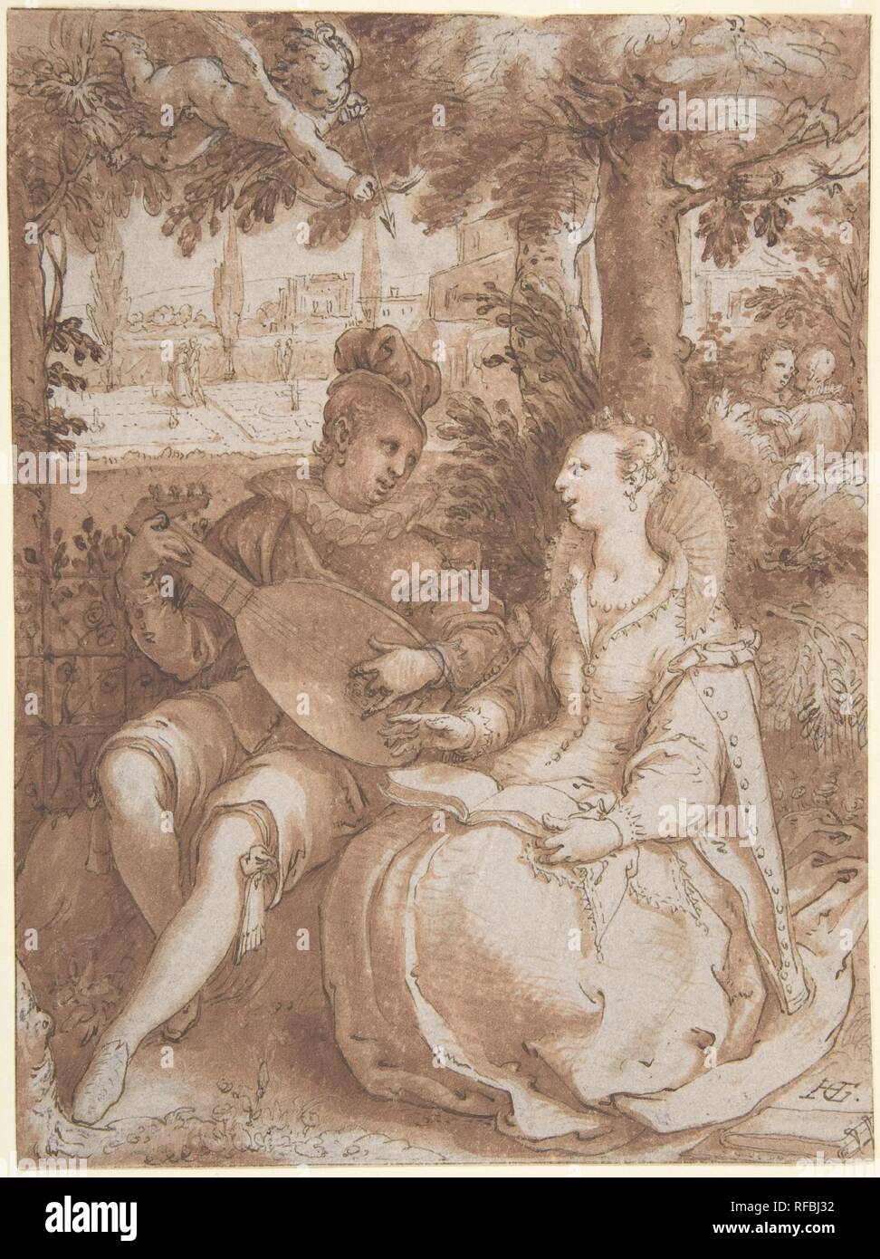 Spring, Drawing for Engraving of the Same Subject. Artist: Hendrick Goltzius (Netherlandish, Mühlbracht 1558-1617 Haarlem). Dimensions: Overall: 7 5/8 x 5 11/16in. (19.4 x 14.5cm). Date: ca. 1594. Museum: Metropolitan Museum of Art, New York, USA. Stock Photo