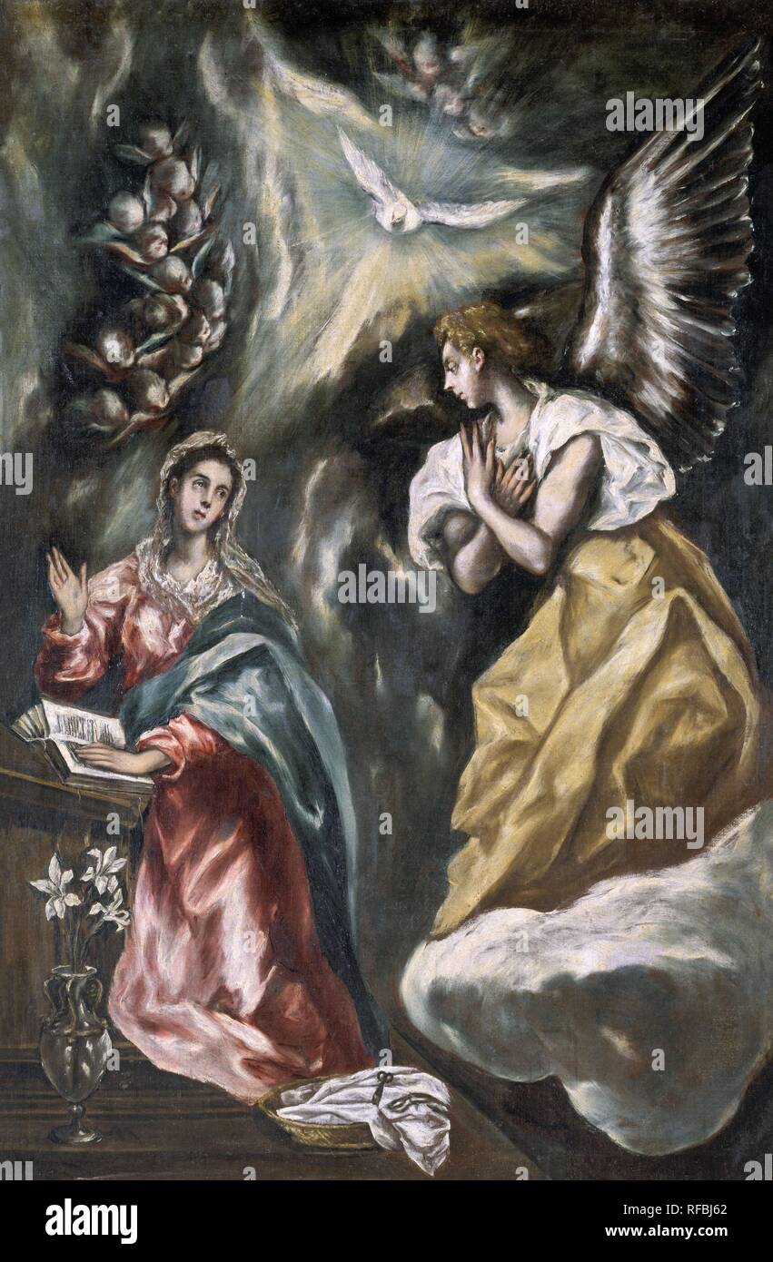 The Annunciation - 1603-1607 - 152x99 - oil on canvas - Mannerism. Author: GRECO, EL. Location: CATEDRAL. Sigüenza. Guadalajara. SPAIN. Stock Photo