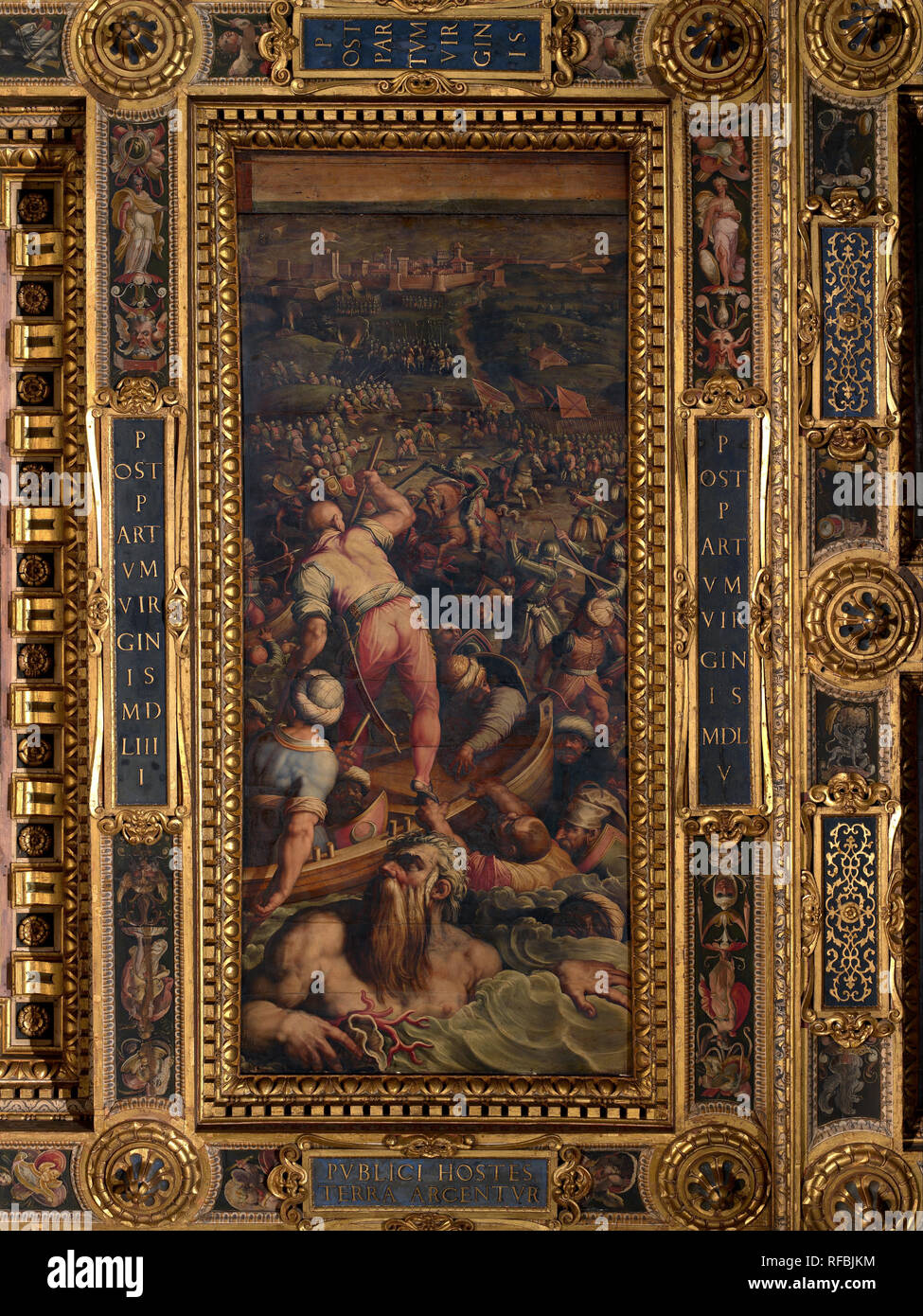 Rout of the Turks at Piombino. Date/Period: 1563 - 1565. Oil painting on wood. Height: 540 mm (21.25 in); Width: 250 mm (9.84 in). Author: Giorgio Vasari. VASARI, GIORGIO. Stock Photo