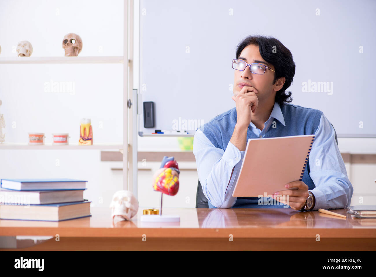 Young lecturer teacher teaching anatomy Stock Photo Alamy