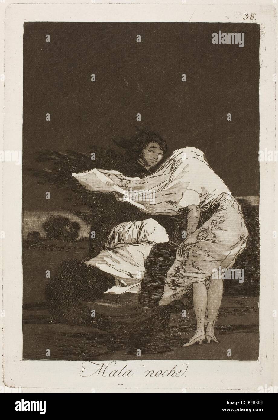Francisco de Goya y Lucientes / 'Bad Night'. 1797 - 1799. Etching, Burnished aquatint on ivory laid paper. Museum: Museo del Prado, Madrid, España. Stock Photo