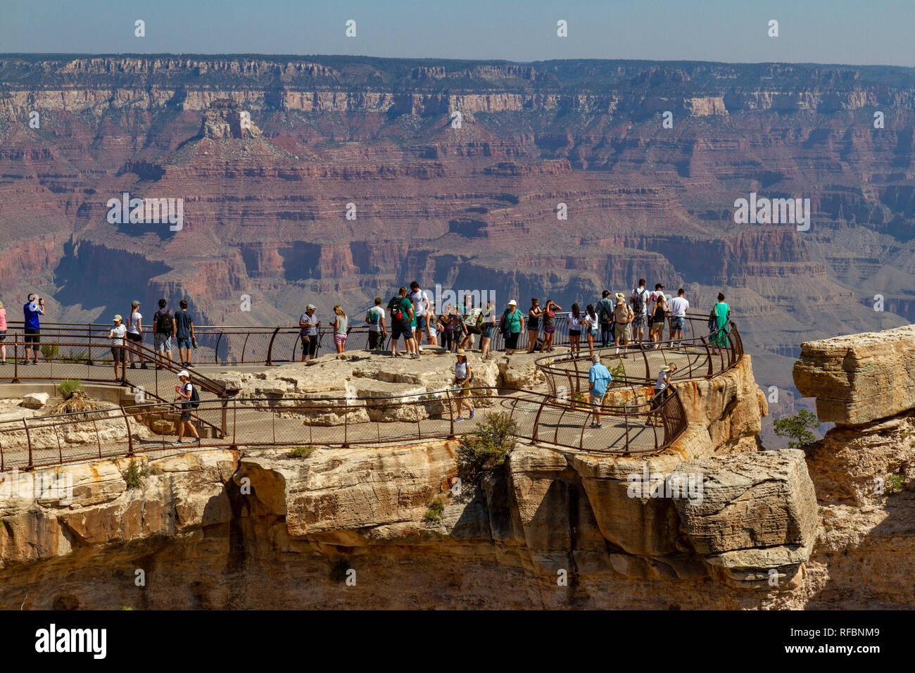 View of visitors on Mather Point with the Grand Canyon behind, South Rim, Grand Canyon National 