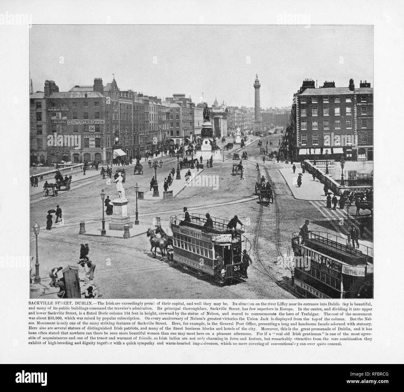 Sackville Street, Dublin, Ireland, Antique Ireland Photograph, 1893 Stock Photo