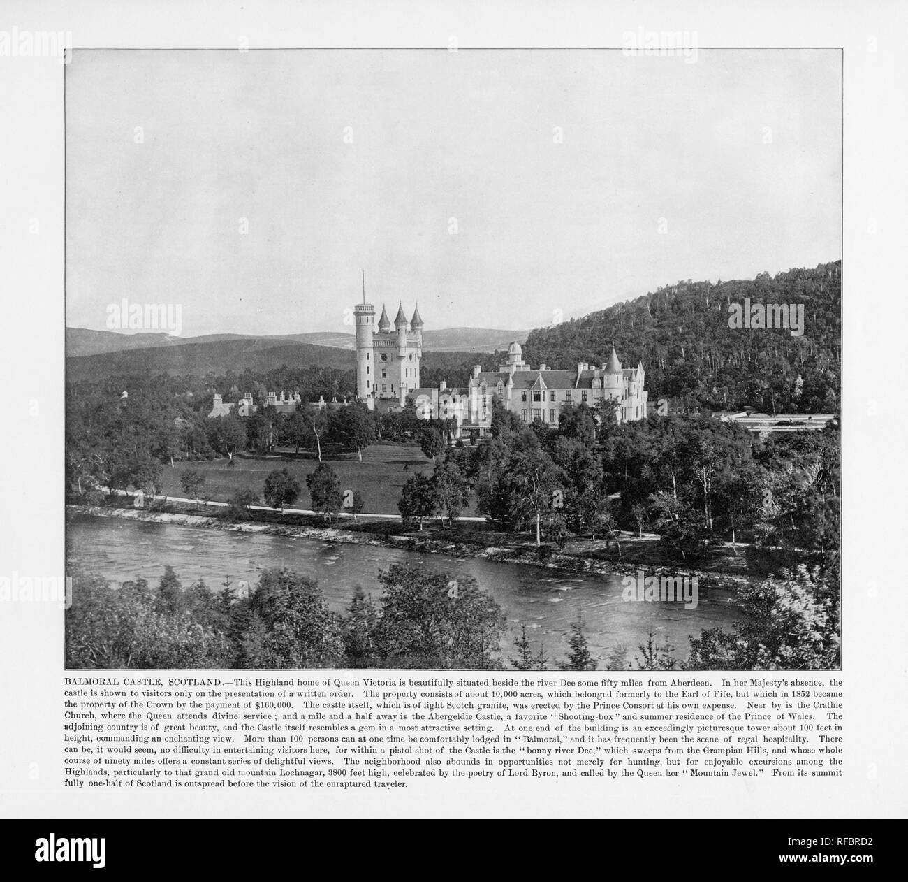 Balmoral Castle, Aberdeen, Scotland, Antique Scotland Photograph, 1893 Stock Photo