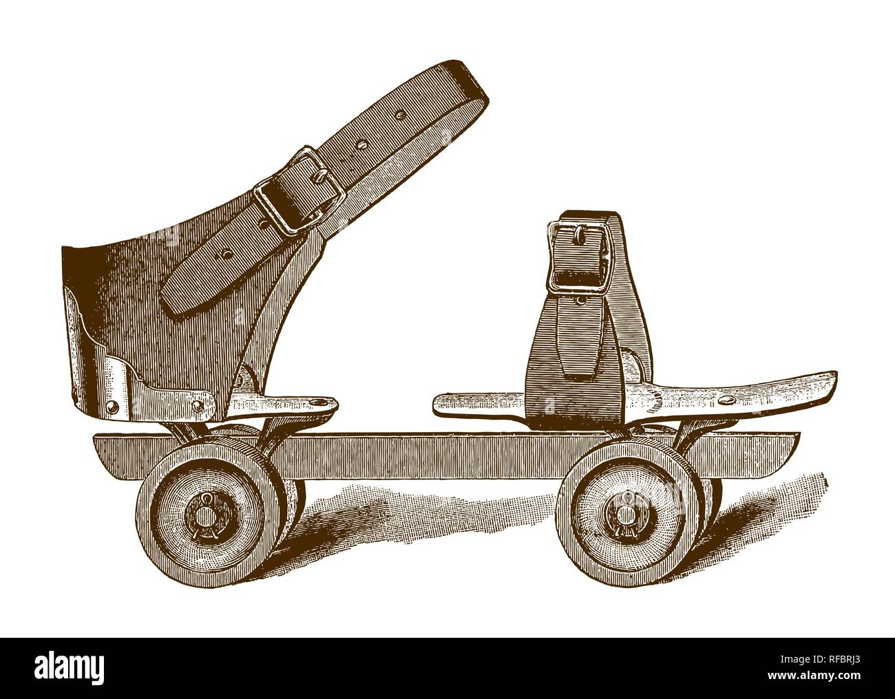 Historic sidewalk roller skate (after an engraving or etching from the 19th century) Stock Vector
