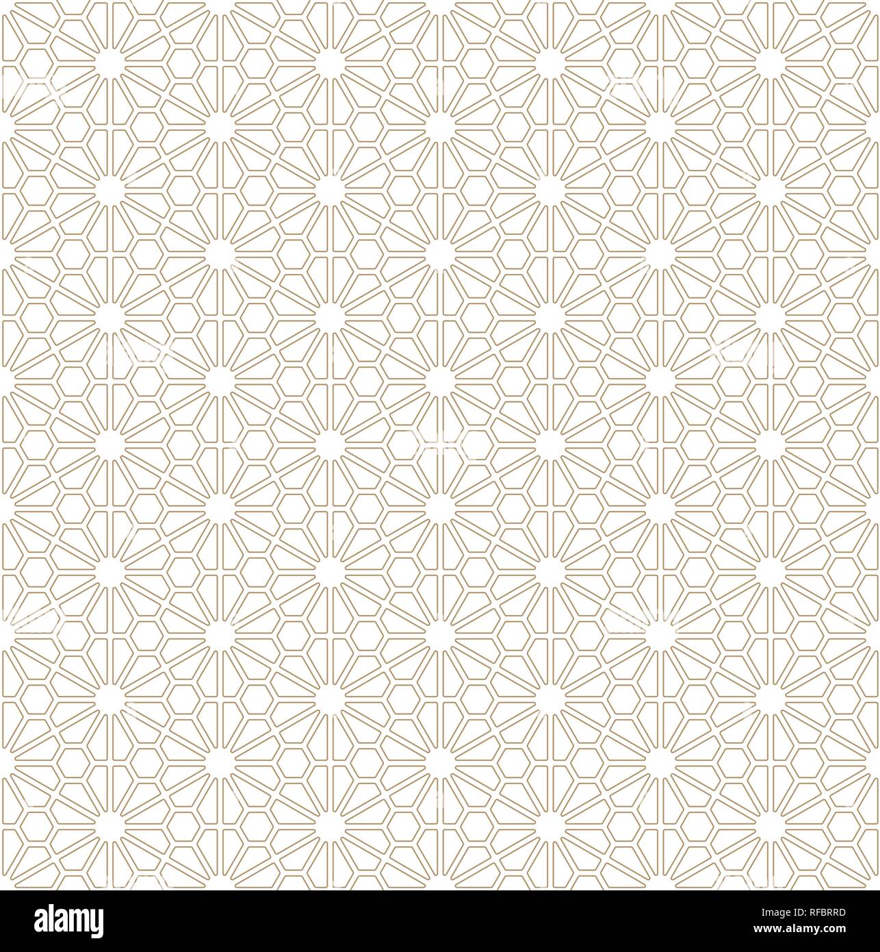Seamless Pattern Based On Japanese Ornament Kumiko.Golden Color.Rounded