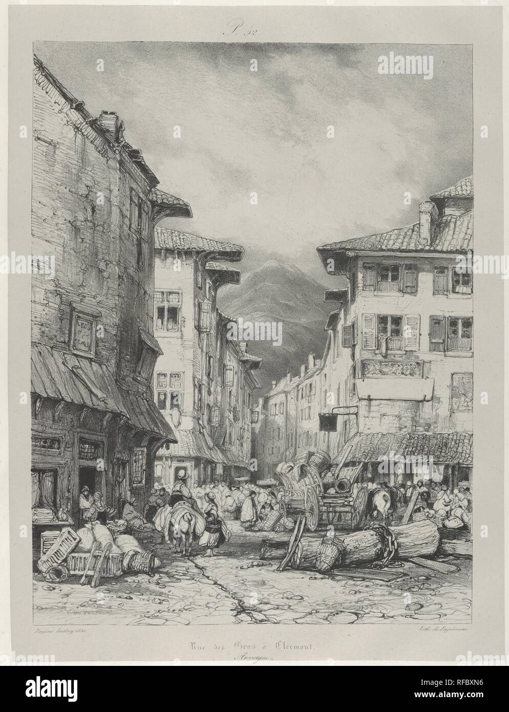 EugÃ¨ne Isabey (French, Paris 1803â€“1886 Lagny) Rue de Gros in Clermont, 1833 French,  Lithograph in black on light gray chine collÃ© laid down on ivory wove paper; second state of two; Sheet: 18 11/16 Ã— 13 7/16 in. (47.5 Ã— 34.2 cm) Plate: 12 11/16 Ã— 9 1/2 in. (32.2 Ã— 24.2 cm) The Metropolitan Museum of Art, New York, Gift of W.G. Russell Allen, 1923 (23.108.10) http://www.metmuseum.org/Collections/search-the-collections/688166 Stock Photo