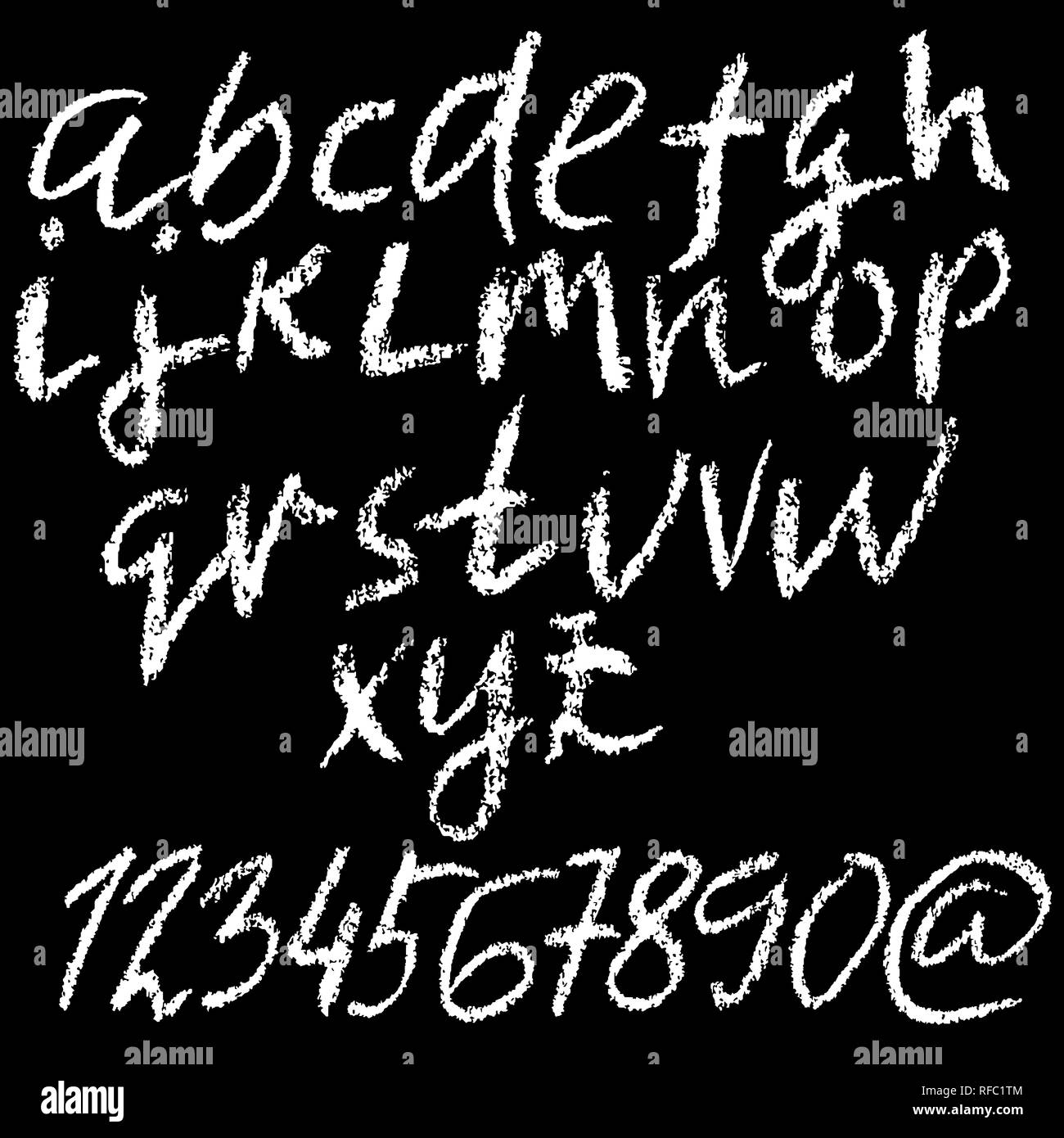 Chalk lower case font. Grunge script on chalkboard. Vector calligraphy