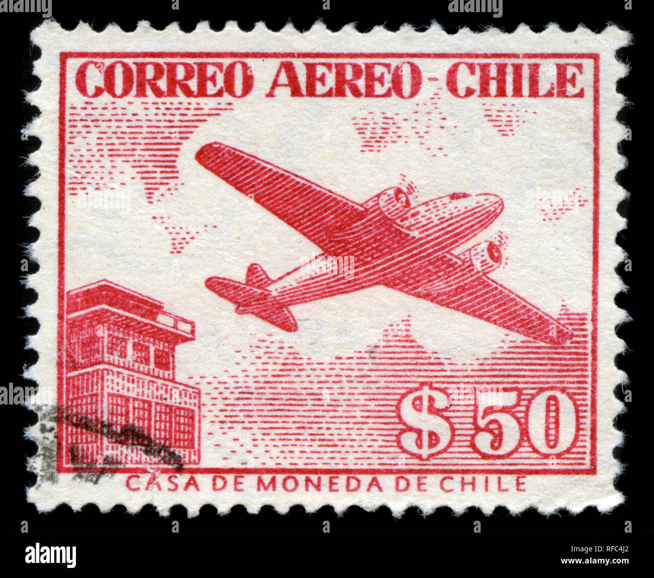 Postage stamp from Chile in the Airplanes series issued in 1956 Stock Photo