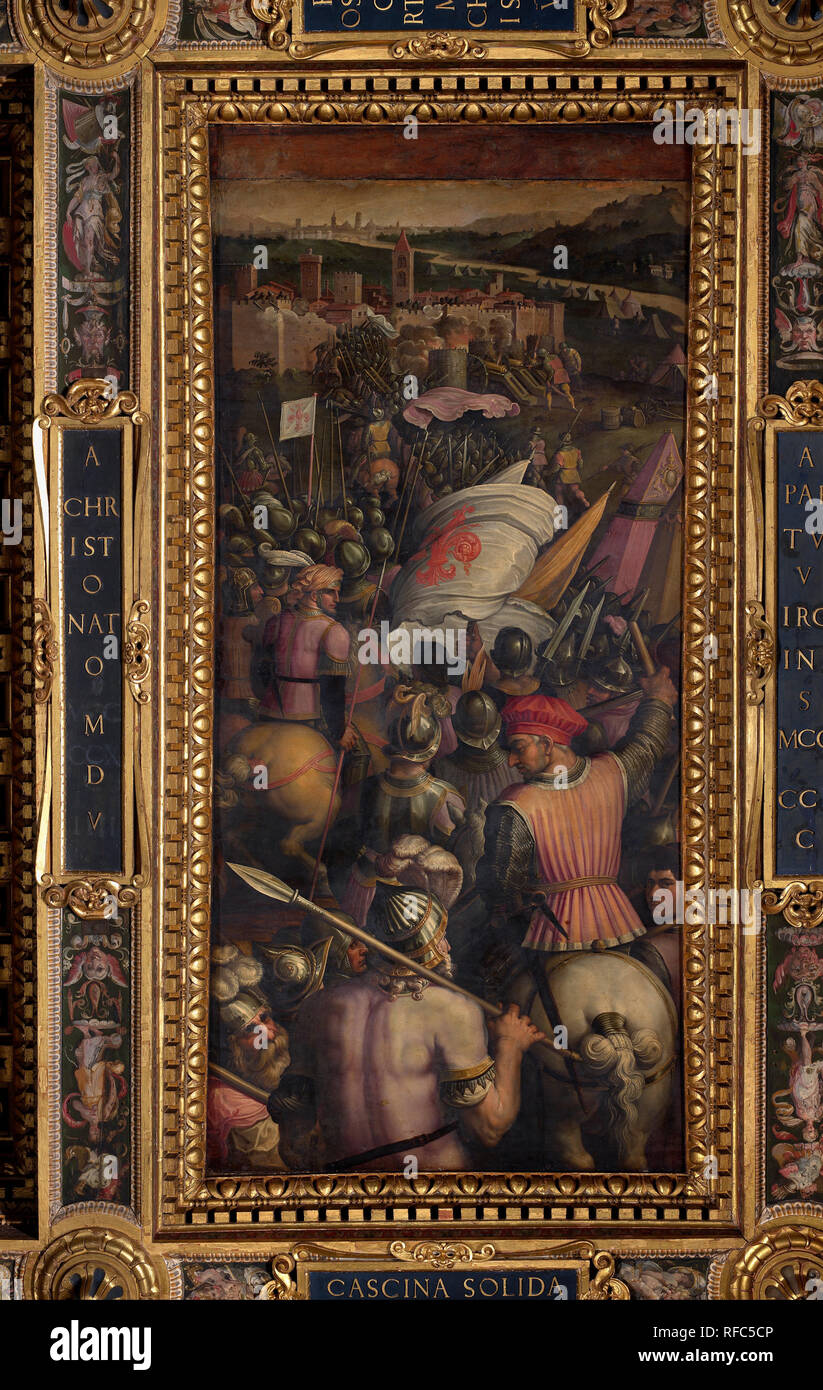 Capture of Cascina. Date/Period: 1563 - 1565. Oil painting on wood. Height: 540 mm (21.25 in); Width: 250 mm (9.84 in). Author: Giorgio Vasari. VASARI, GIORGIO. Stock Photo