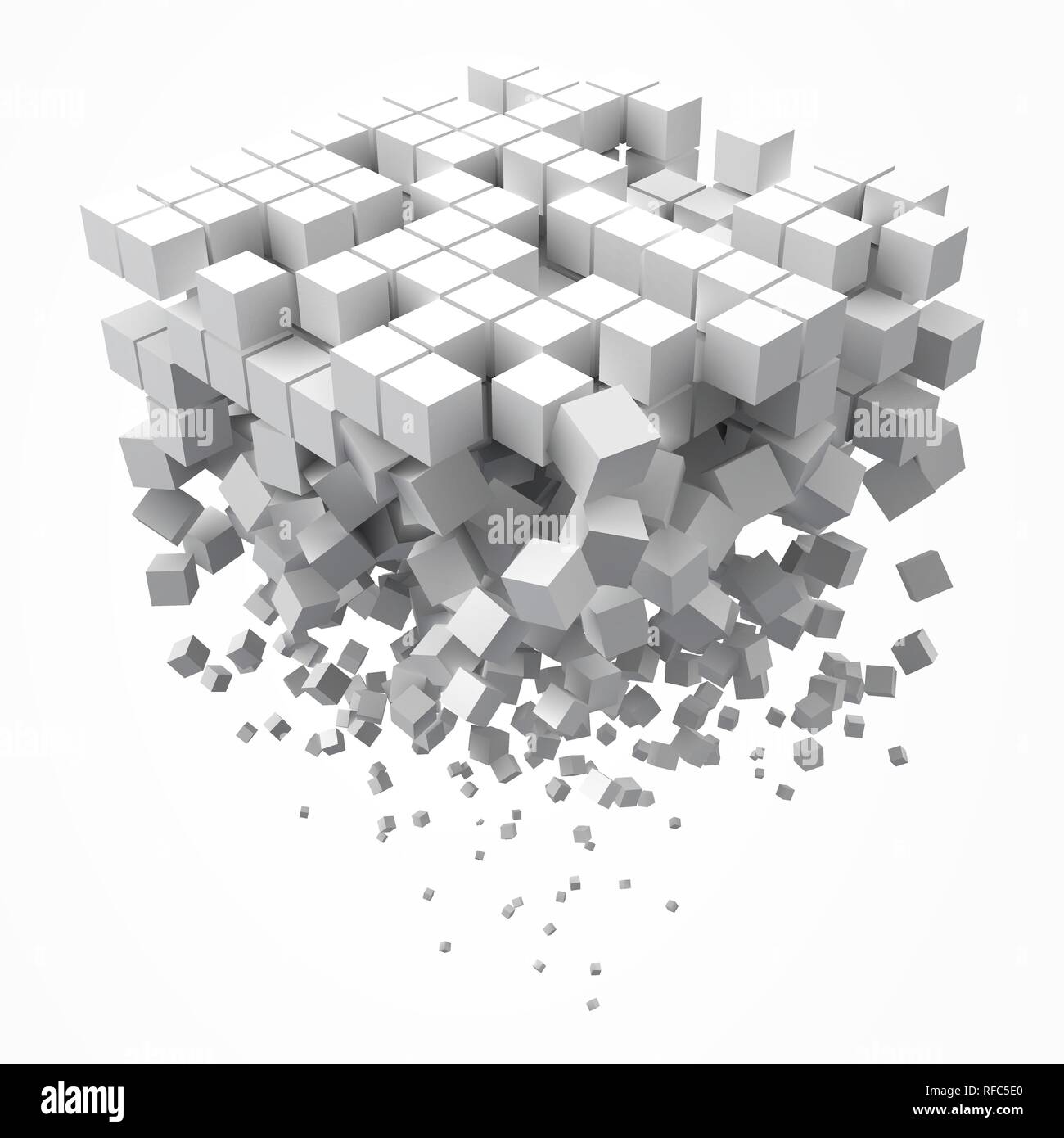 big cubic data block. made with smaller white cubes. 3d pixel style vector illustration. Stock Vector