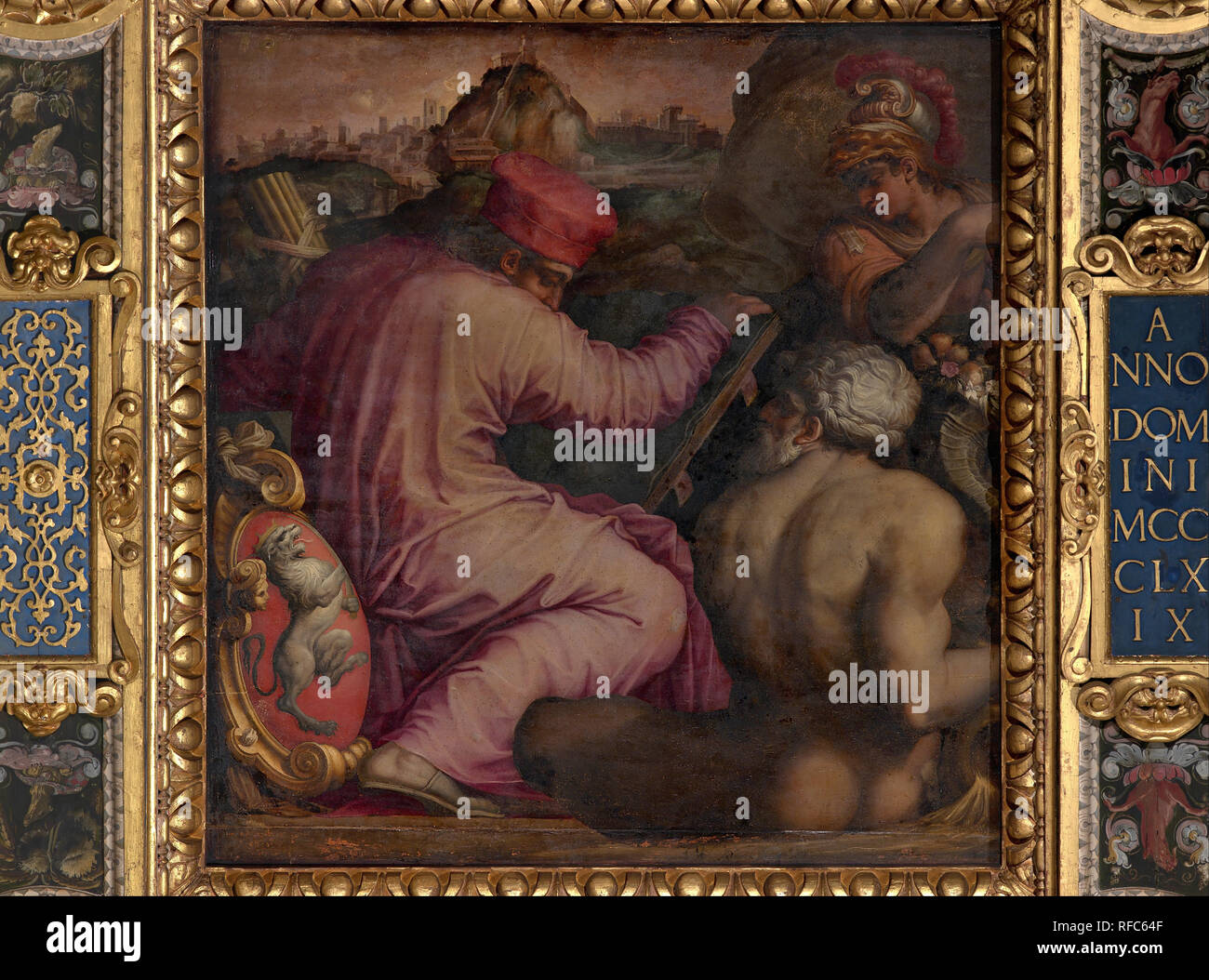 Allegory of San Miniato in lower Valdarno. Date/Period: 1563 - 1565. Oil painting on wood. Height: 250 mm (9.84 in); Width: 250 mm (9.84 in). Author: Giorgio Vasari. VASARI, GIORGIO. Stock Photo