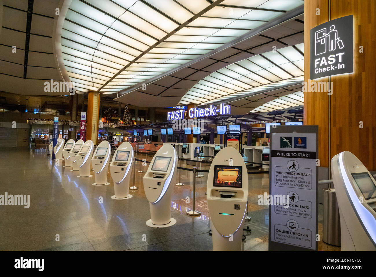 Singapore - January 2019: Singapore Changi Airport Automated Self Check ...