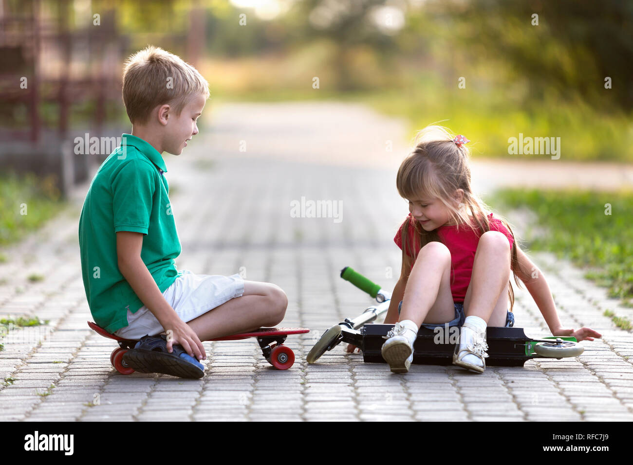 Two Cute Happy Funny Laughing Young Children Brother And Sister