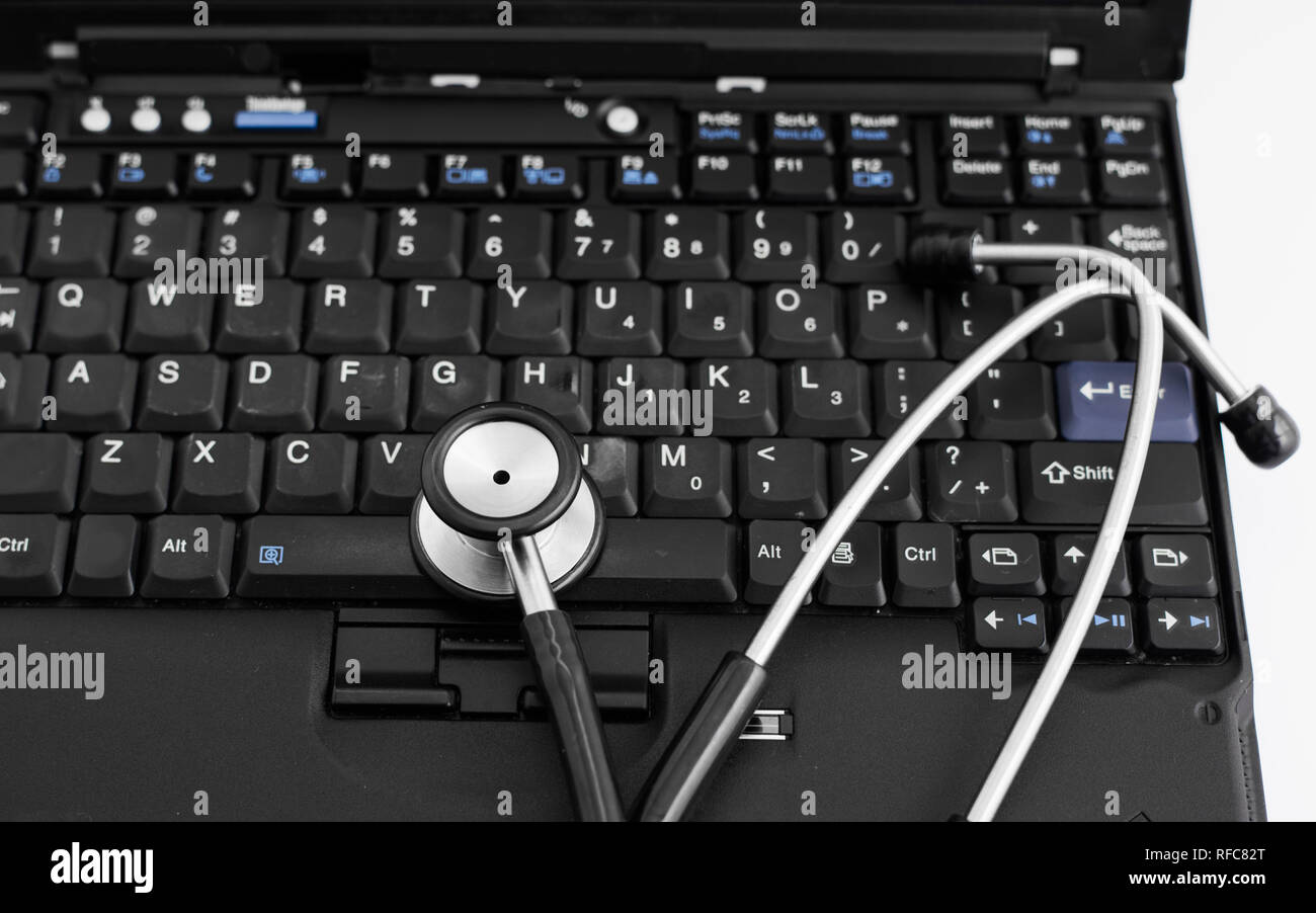 Electronic medical, stethoscope on PC/Laptop/Keyboard Stock Photo - Alamy