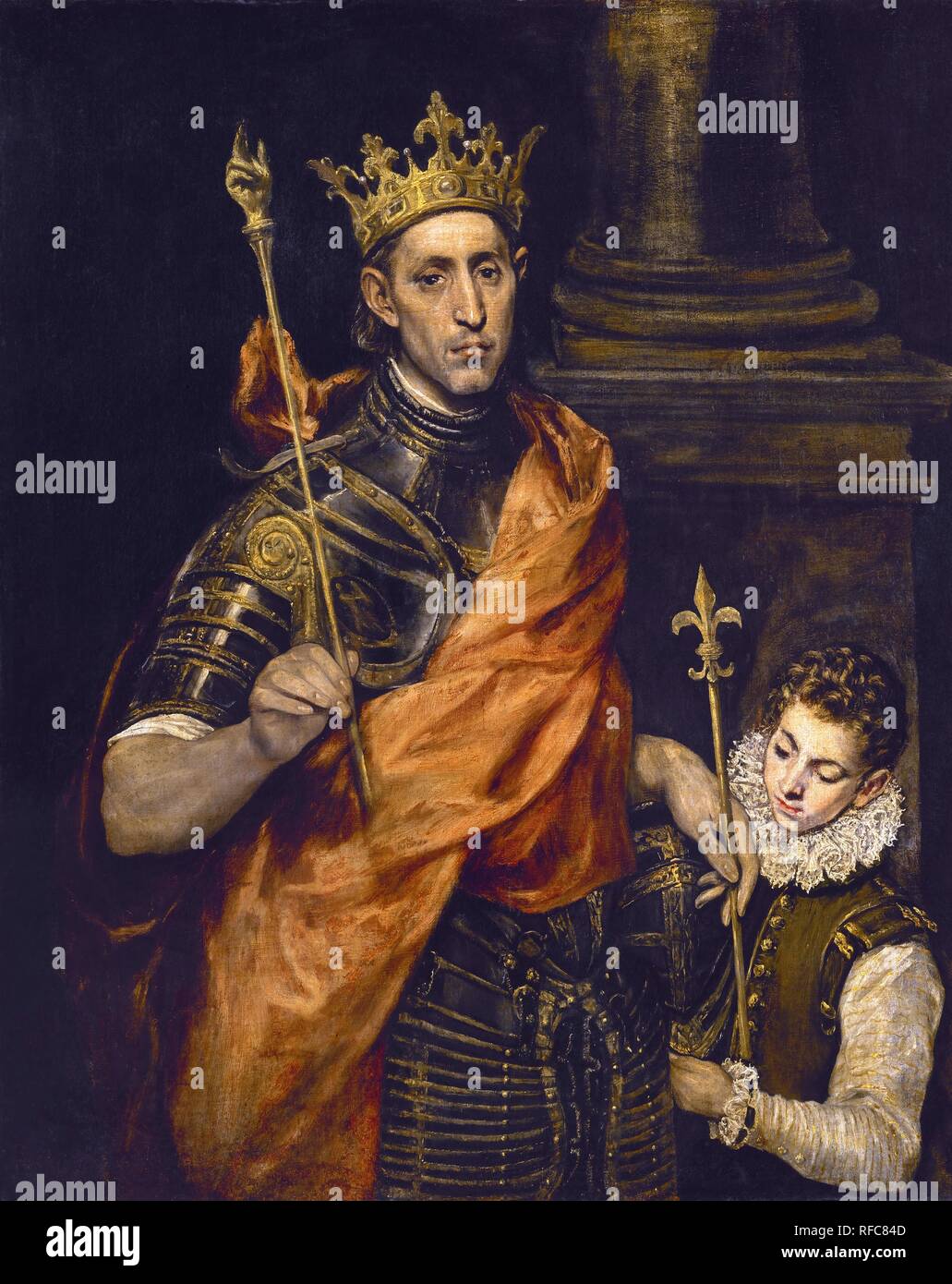 'Louis IX of France, and a Page', 1585-1590, Oil on canvas, 120 x 96 cm. Author: GRECO, EL. Location: LOUVRE MUSEUM-PAINTINGS. France. Stock Photo