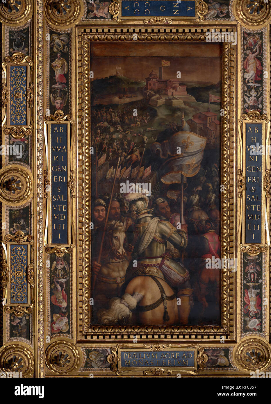 Storming of Monastero's fortress. Date/Period: 1563 - 1565. Oil painting on wood. Height: 540 mm (21.25 in); Width: 250 mm (9.84 in). Author: Giorgio Vasari. VASARI, GIORGIO. Stock Photo