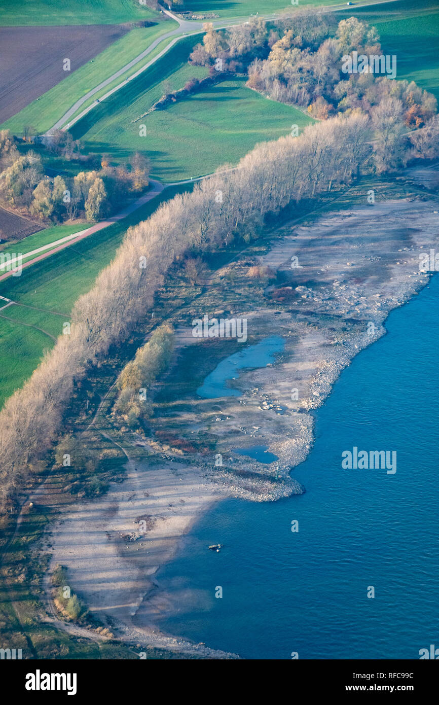 Rhine Riverside Dry riverside of Rhine in Germany with very low water level after dry ...