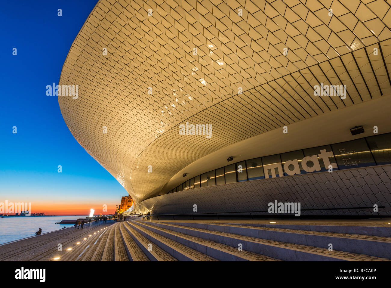 Sunset at MAAT, Museum of Arts and Technology in Lisbon, Portugal Stock Photo