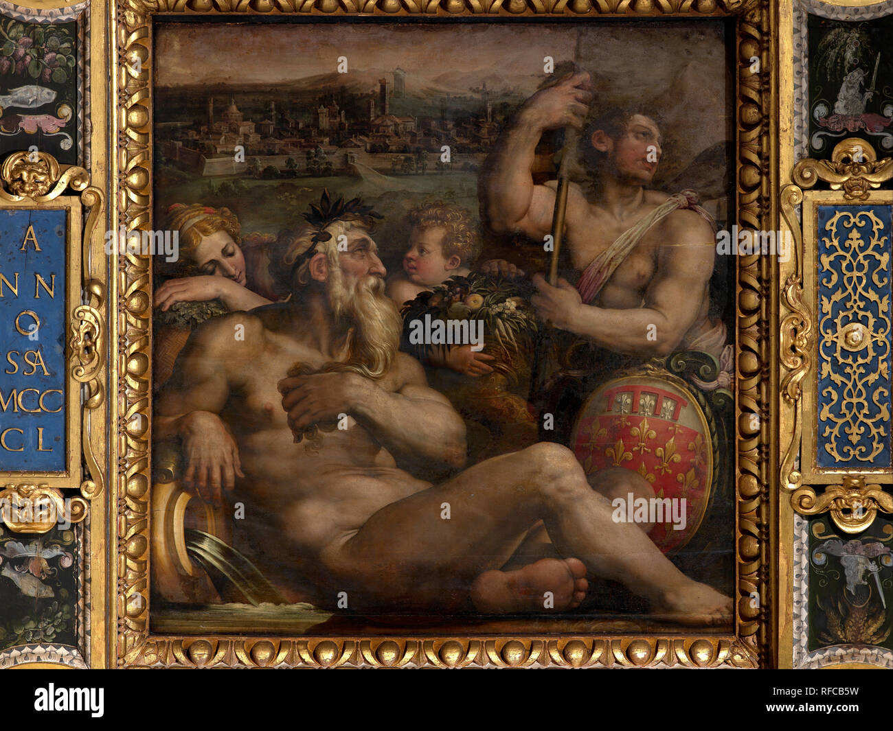 Allegory of Prato. Date/Period: 1563 - 1565. Oil painting on wood. Height: 250 mm (9.84 in); Width: 250 mm (9.84 in). Author: Giorgio Vasari. VASARI, GIORGIO. Stock Photo