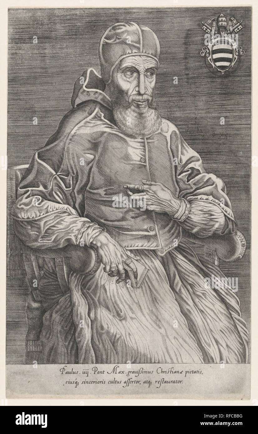 Portrait of Pope Paulus IV. Artist: Nicolas Beatrizet (French, Lunéville 1515-ca. 1566 Rome (?)). Dimensions: Sheet (trimmed): 13 13/16 × 8 9/16 in. (35.1 × 21.8 cm). Date: 1530-66. Museum: Metropolitan Museum of Art, New York, USA. Stock Photo