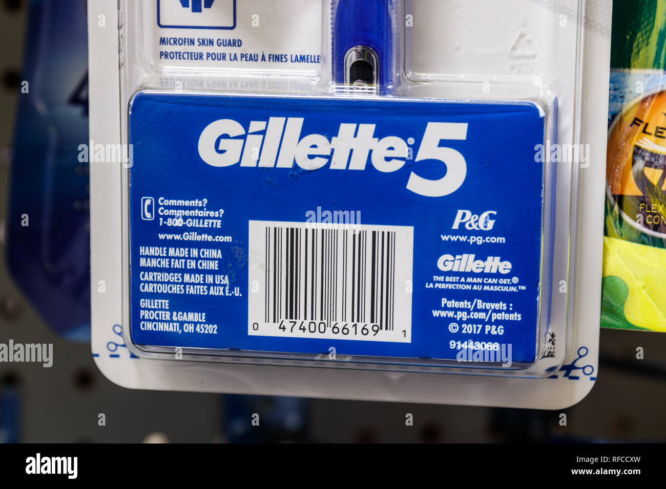 Peru - Circa January 2019: Gillette safety razor blades. Proctor and Gamble has redefined the tagline The Best a Man Can Get I Stock Photo